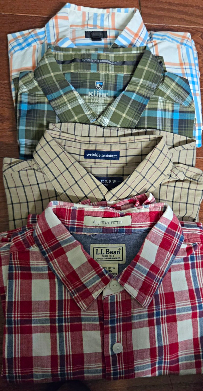Variety Brands Shirt Mens L Regular Plaid Red Blue White Button-Up Set of 4